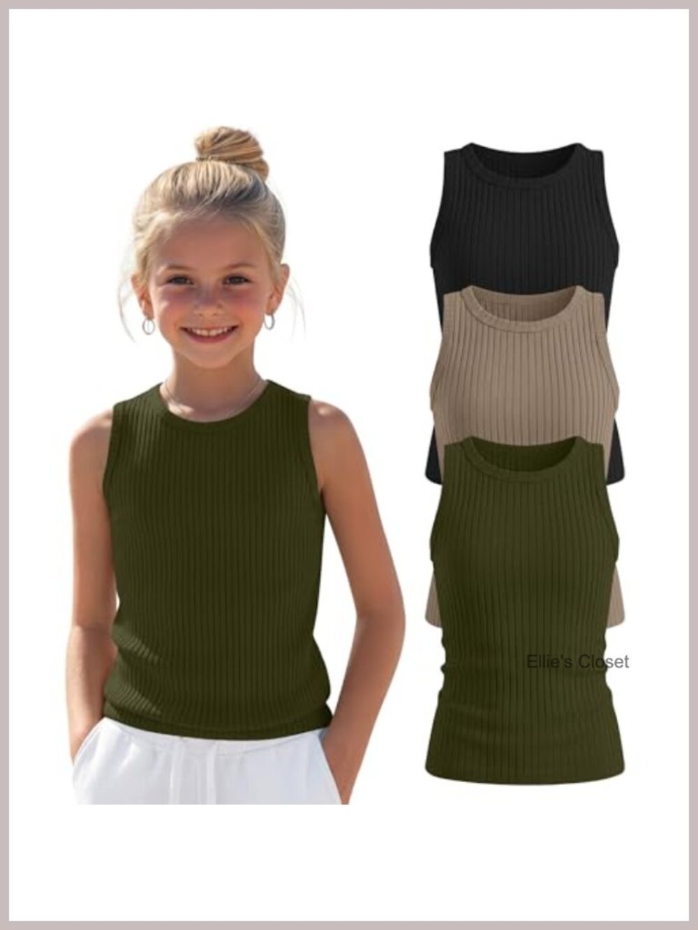 3 Pack Girls Ribbed Tank Tops Sleeveless Crew Neck Slim Fit